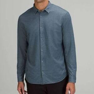 Lululemon Commission Shirt Mens XL Blue Enzyme Dye Long Sleeve Button Up Stretch